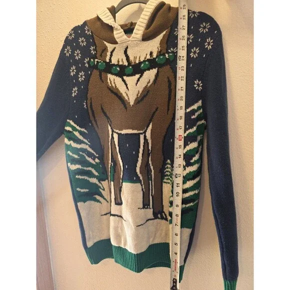 Ugly Christmas Sweater Deer Hooded Antler Mens Large Black Long Sleeve - Picture 9 of 9